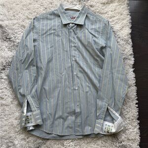 Like New Robert Graham Blue and White Gingham Button Down Shirt with Pinstripes